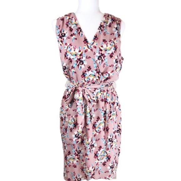 NWT Charles Henry Blush Floral Wrap Dress - Picture 1 of 6